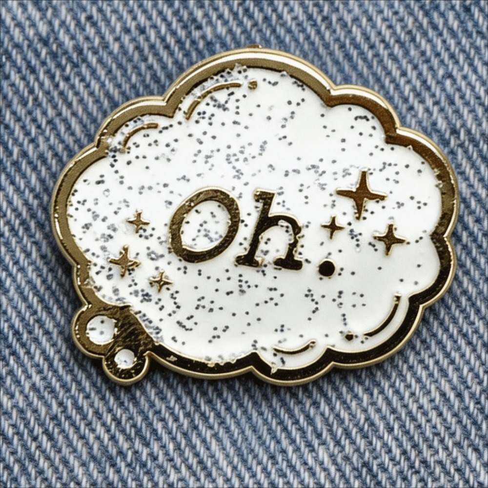 White Glitter Cloud Speech Bubble Enamel Lapel Pin